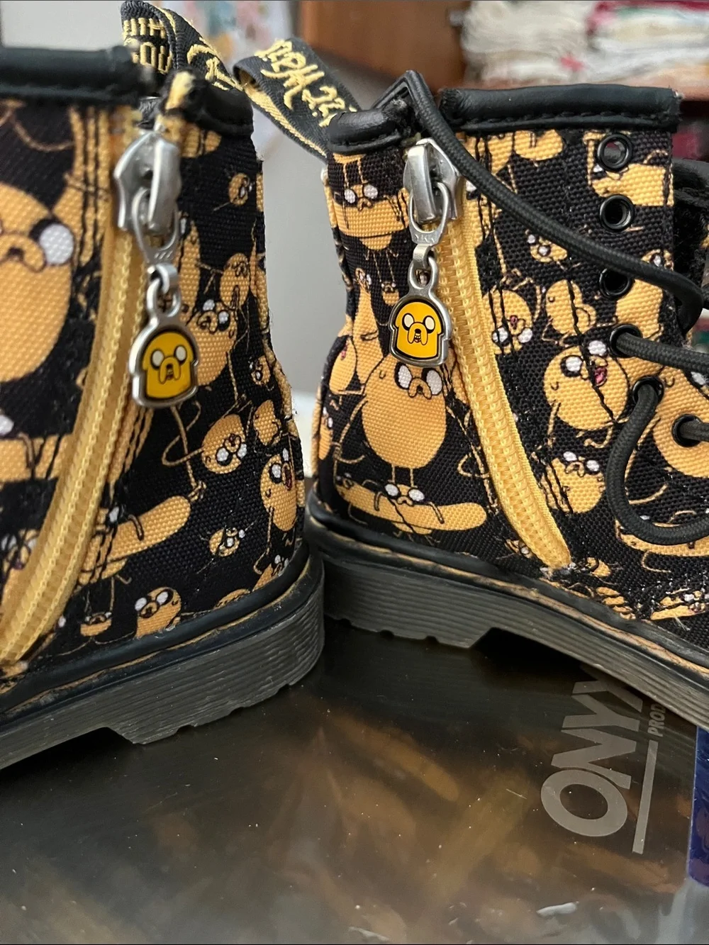Dr Martin Yellow Cartoon Print Combat Boots - Jake the Dog Design Size